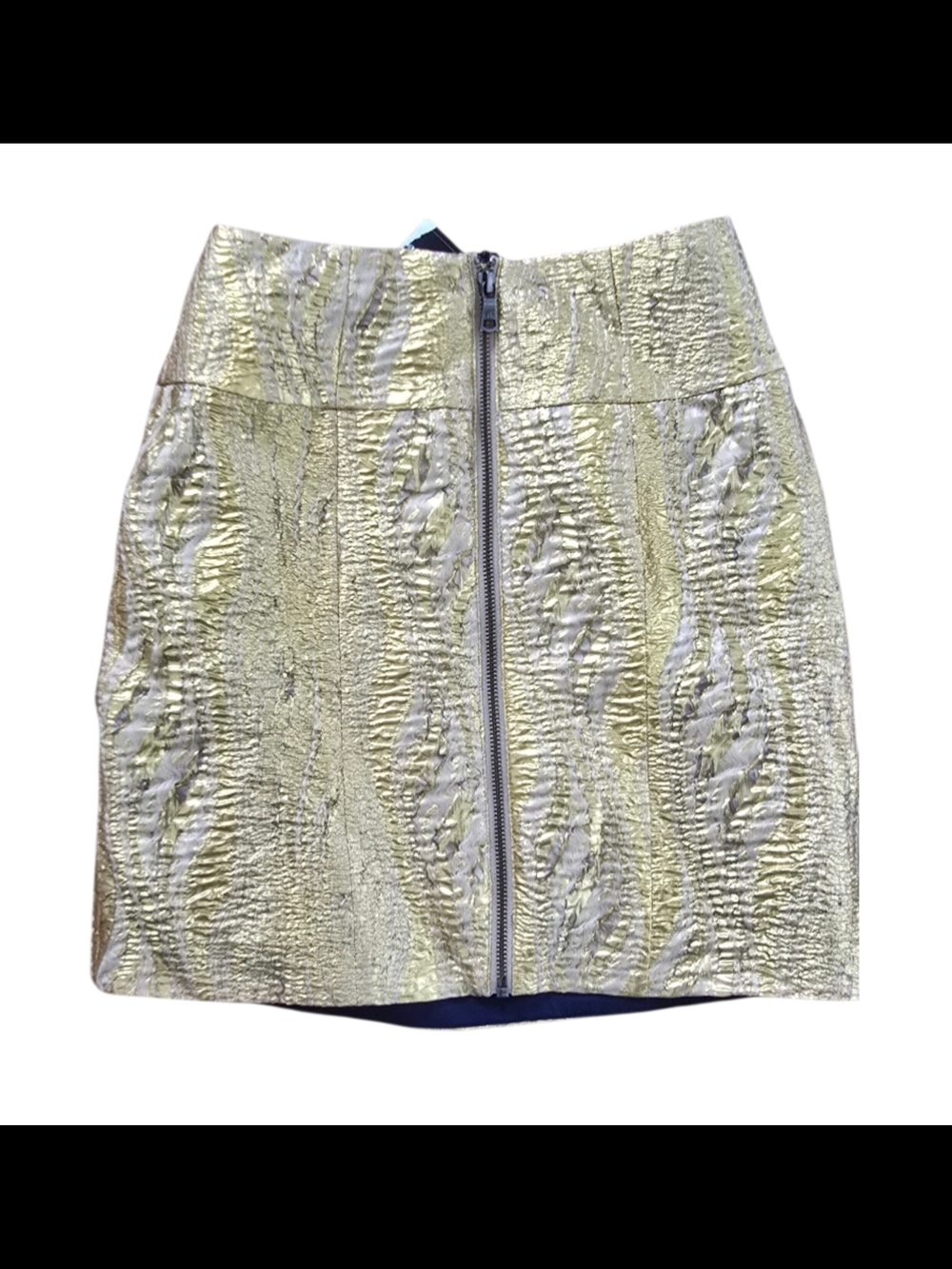 BCBGMaxAzria Metallic Gold Textured Zip-Front Mini Skirt